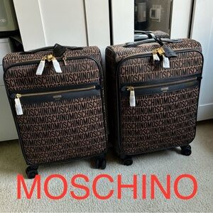 🛍️🥂 HOST PICK (2) MOSCHINO MONOGRAM LEATHER SUITCASES Authentic, Calf Leather